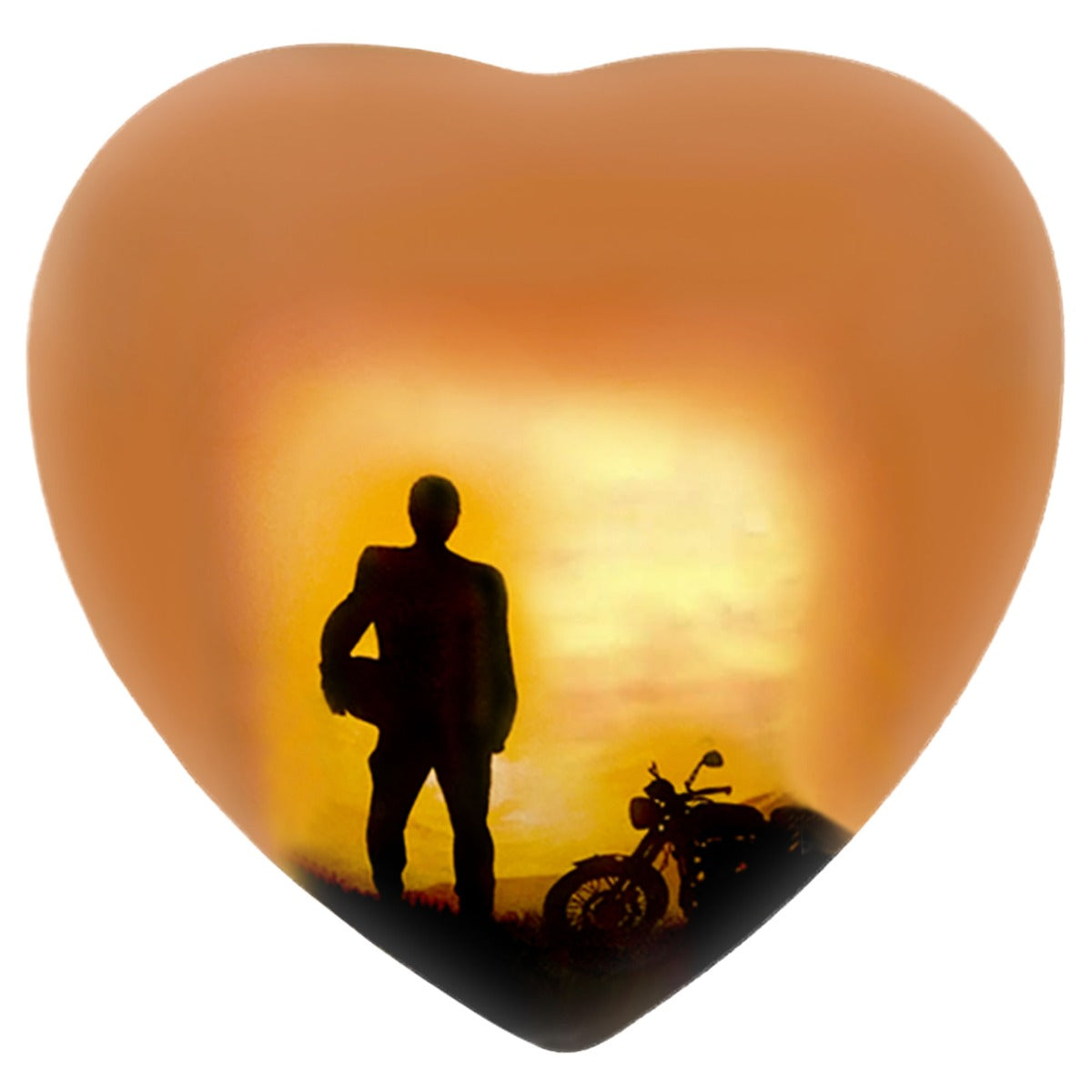 Motorcycle Rider Silhouette Heart Keepsake Urn - Heart Stand Option