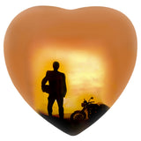Motorcycle Rider Silhouette Heart Keepsake Urn - Heart Stand Option