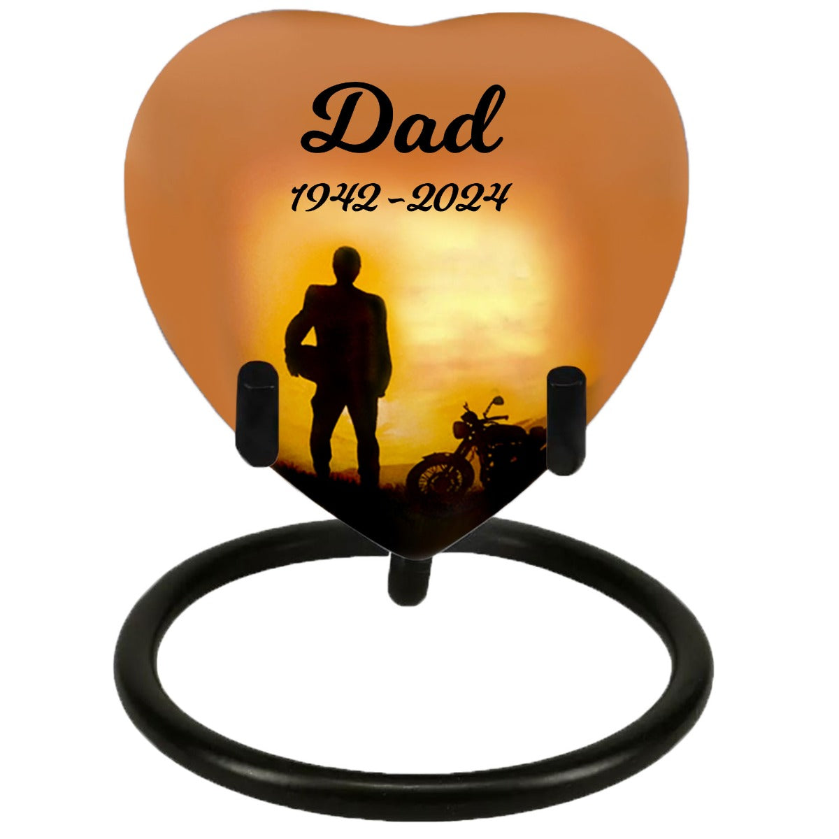 Motorcycle Rider Silhouette Heart Keepsake Urn - Stand Option