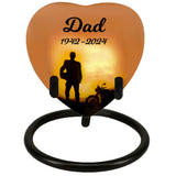 Motorcycle Rider Silhouette Heart Keepsake Urn - Stand Option