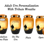 Motorcycle Rider Silhouette Medium or Adult Cremation Urn - Tribute Wreath™ - Pro Personalization - Burial Vault Option