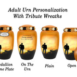 Motorcycle Rider Silhouette Medium or Adult Cremation Urn - Tribute Wreath™ - Pro Personalization - Burial Vault Option