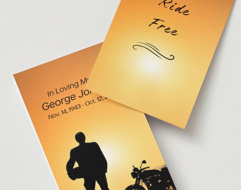Motorcycle Rider Silhouette Ride Free Memorial Cards - Funeral  Cards - Celebration of Life Cards