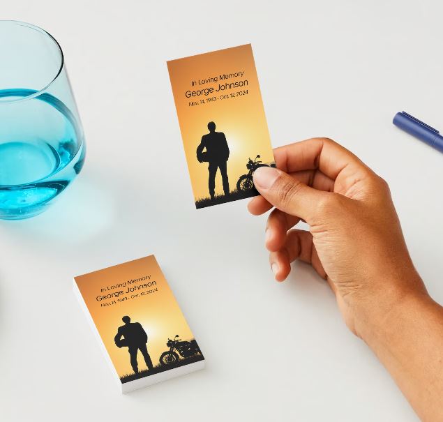 Motorcycle Rider Silhouette Ride Free Memorial Cards - Funeral  Cards - Celebration of Life Cards