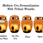 Motorcycle Rider Silhouette Medium or Adult Cremation Urn - Tribute Wreath™ - Pro Personalization - Burial Vault Option