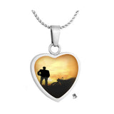 Motorcycle Rider Silhouette Heart Jewelry Urn - Love Charms® Option