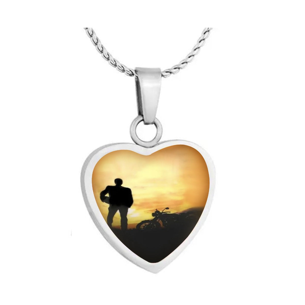 Motorcycle Rider Silhouette Heart Jewelry Urn - Love Charms® Option