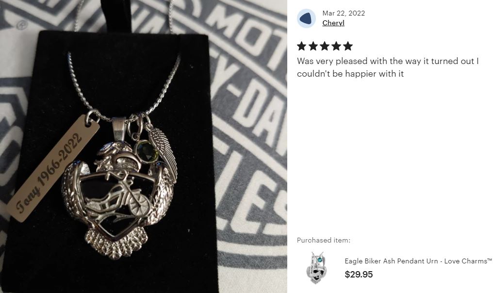 Eagle Biker Ash Pendant Urn - Love Charms™ Option