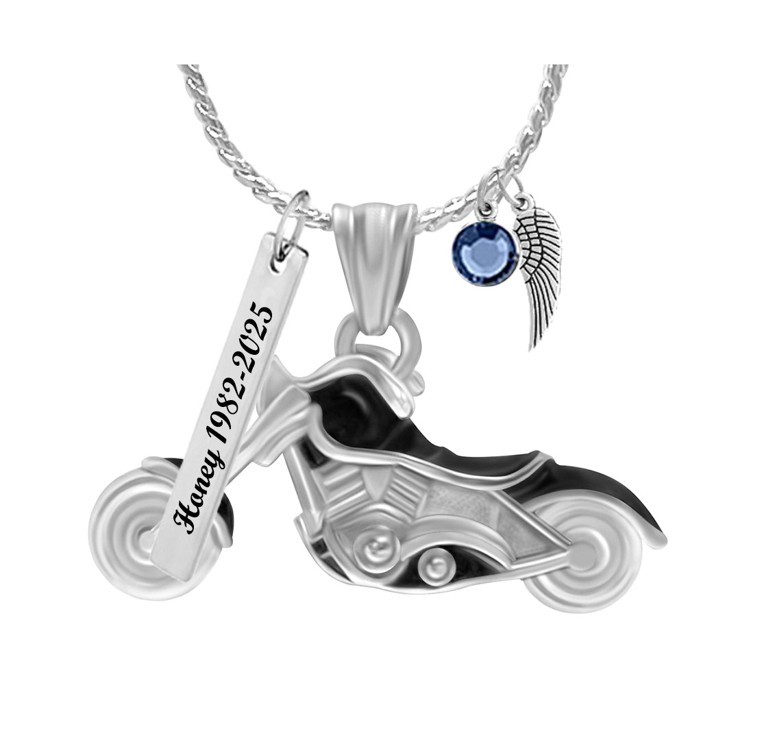 Chopper Motorcycle Ash Pendant Urn - Love Charms® Engraving Option