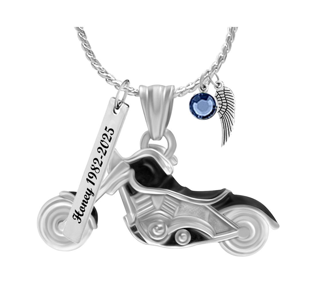 Chopper Motorcycle Ash Pendant Urn - Love Charms® Engraving Option