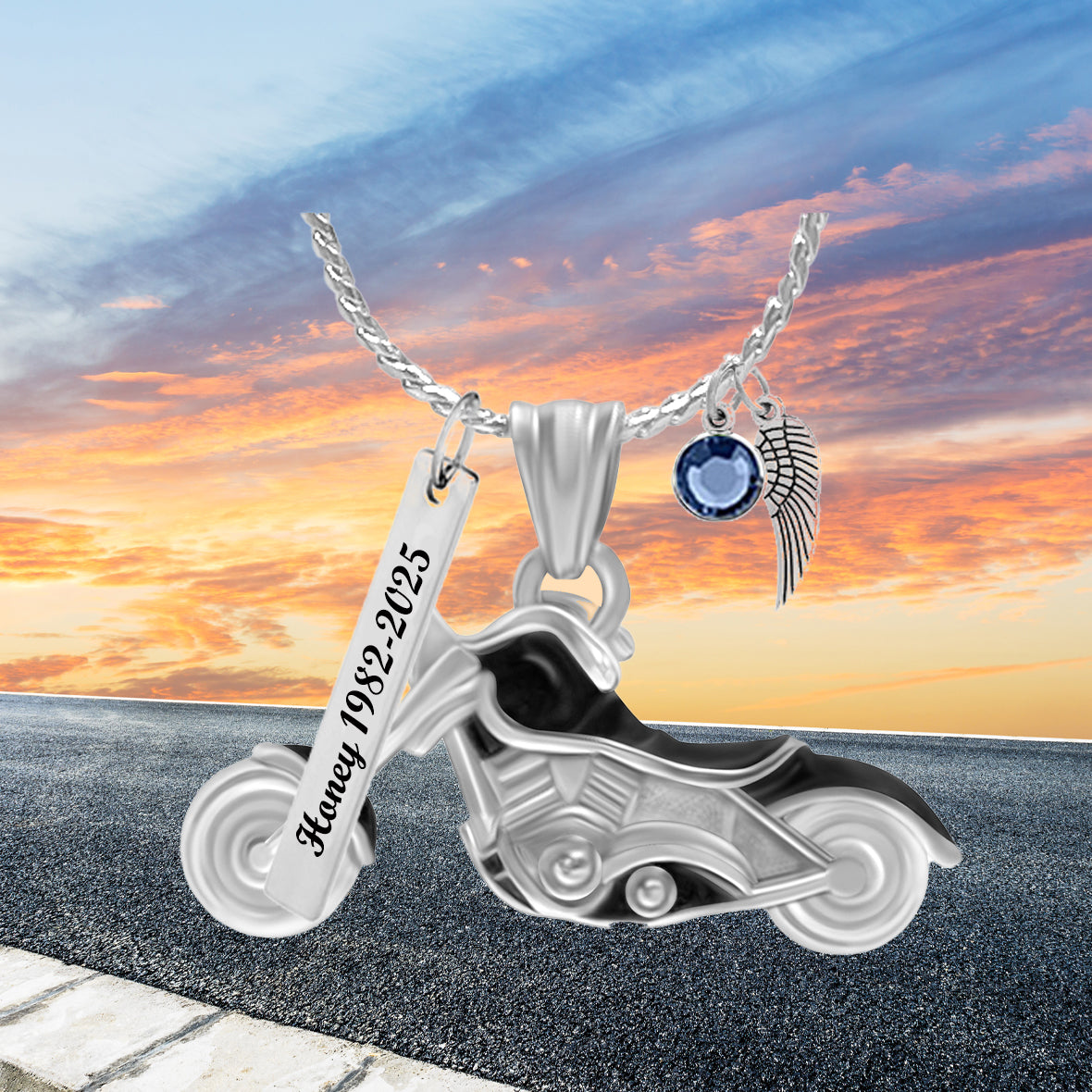 Chopper Motorcycle Ash Pendant Urn - Love Charms® Engraving Option