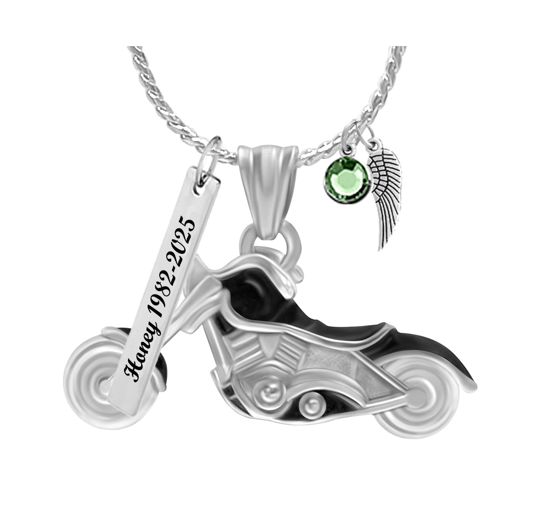 Chopper Motorcycle Ash Pendant Urn - Love Charms® Engraving Option