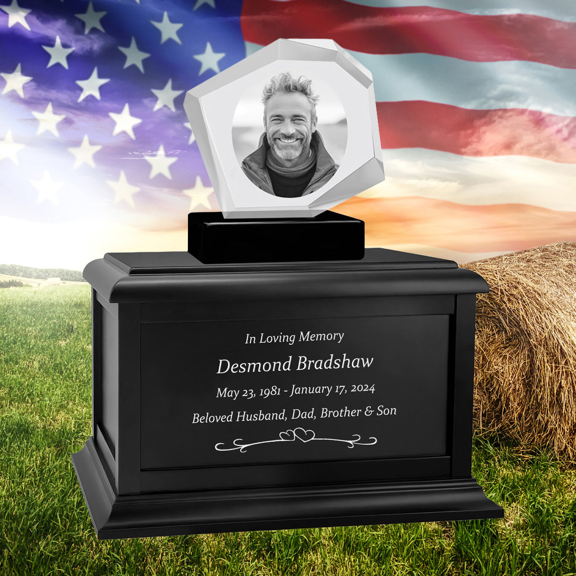 Mountain 3D Crystal Black, Brown or White Keep The Memory® Wood Urn Set - 3D Crystal Photo Engraved Wood Urn