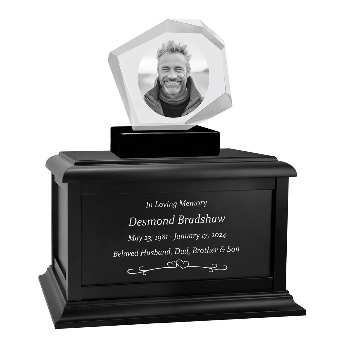 Mountain 3D Crystal Black, Brown or White Keep The Memory® Wood Urn Set - 3D Crystal Engraved Photo Urn