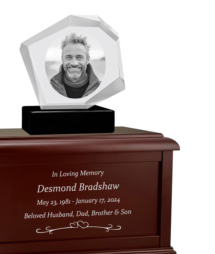 Mountain 3D Crystal Black, Brown or White Keep The Memory® Wood Urn Set - 3D Crystal Photo Engraved Wood Urn