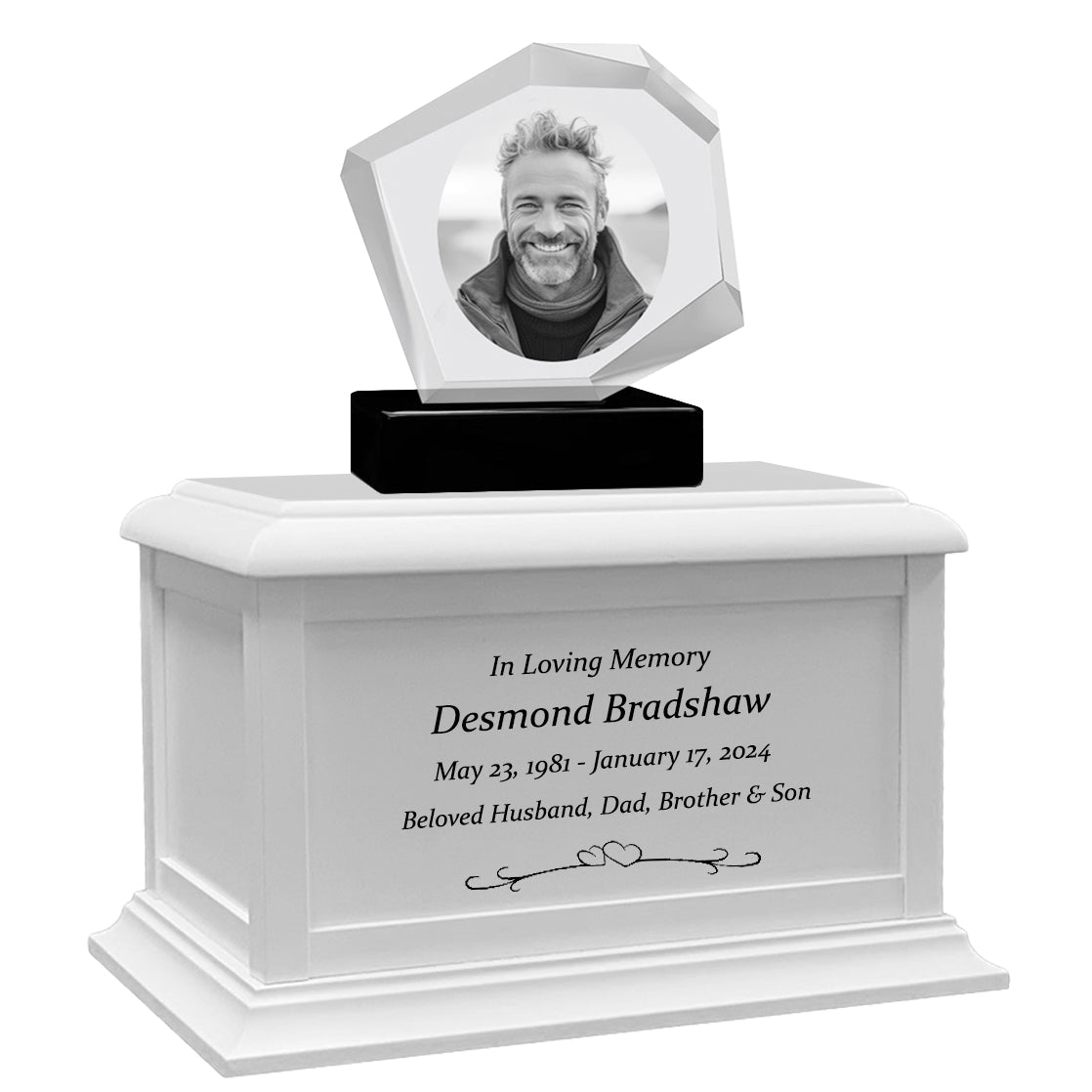Mountain 3D Crystal Black, Brown or White Keep The Memory® Wood Urn Set - 3D Crystal Photo Engraved Wood Urn