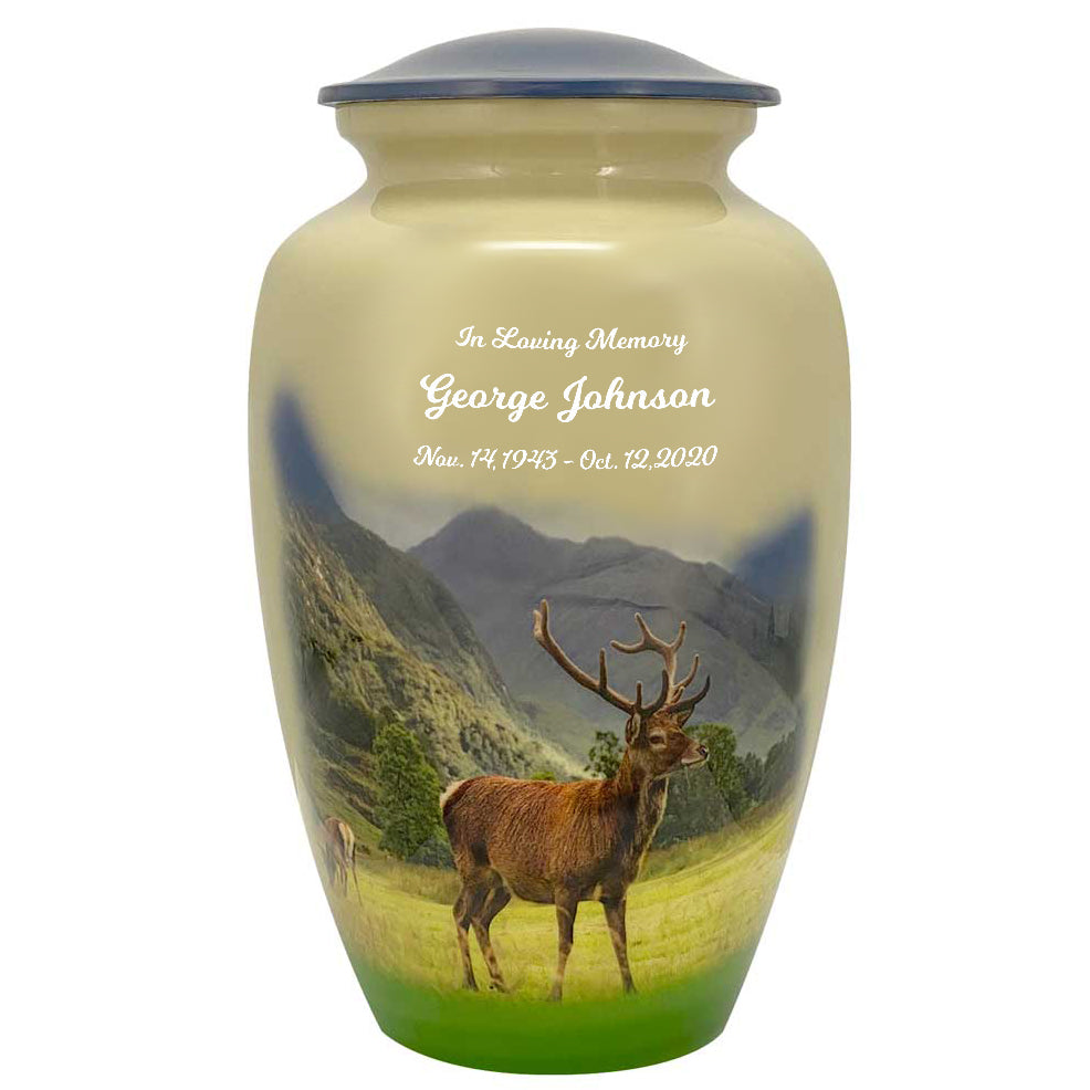 Mountainside Deer Cremation Urn - Tribute Wreath™ - Pro Sand Carved Engraving