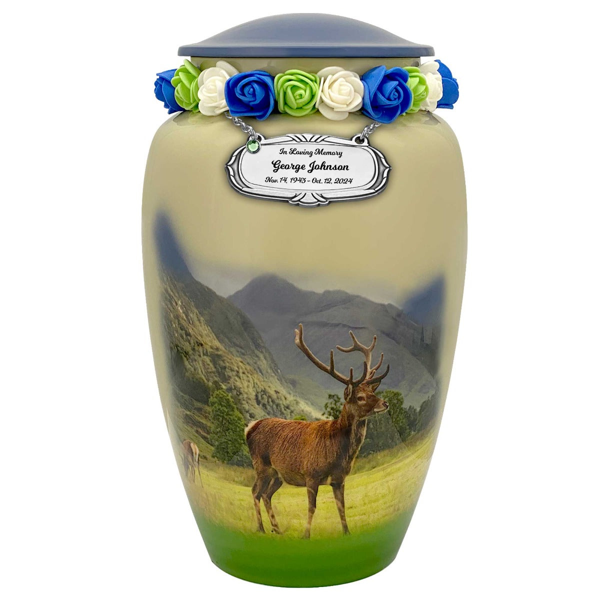 Mountainside Deer Cremation Urn - Tribute Wreath™ - Pro Sand Carved Engraving