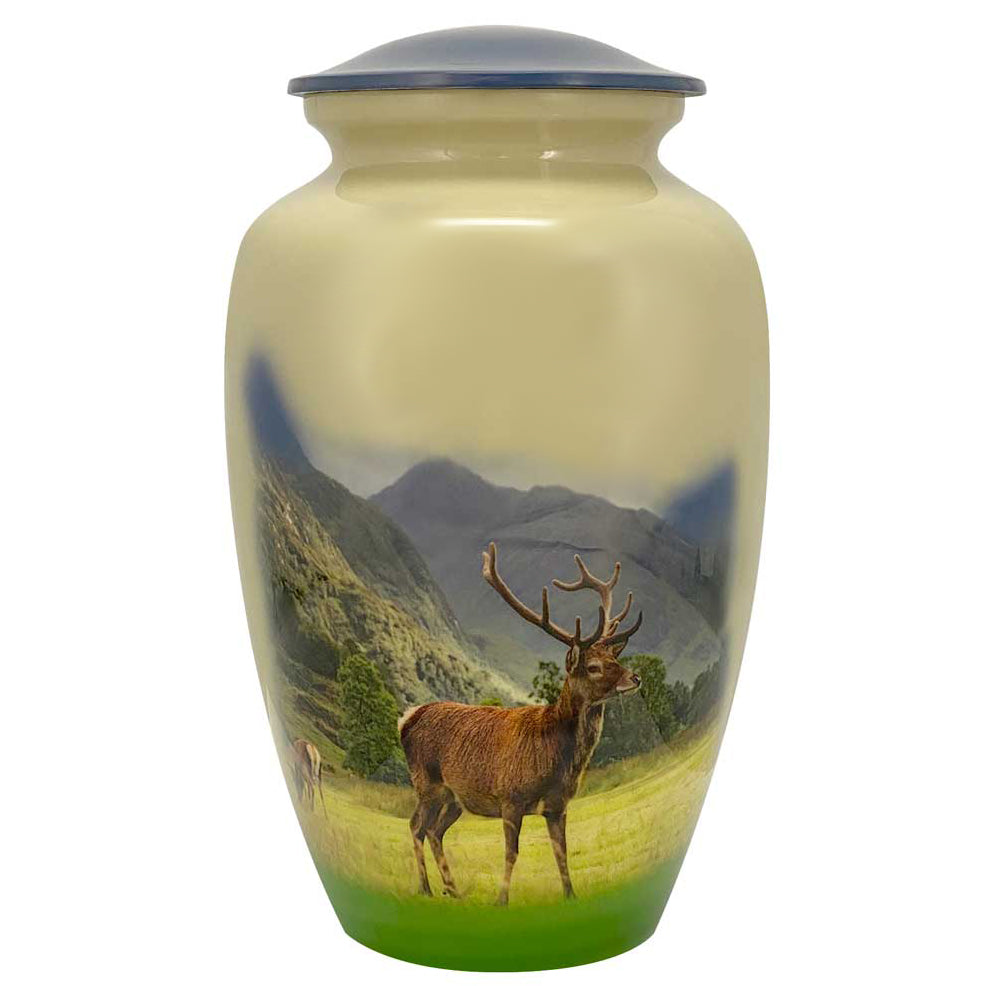 Mountainside Deer Cremation Urn - Tribute Wreath™ - Pro Sand Carved Engraving
