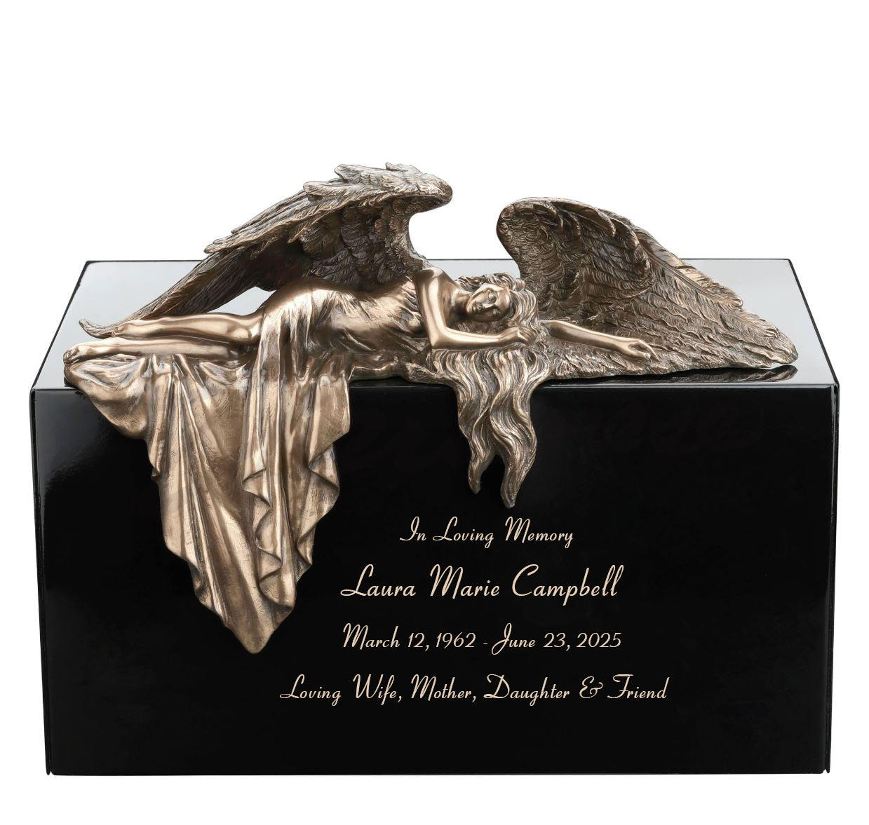 Mourning Angel Metal Cremation Urn - Adult Angel Urn - Personalized Engraving - Burial Vault Option