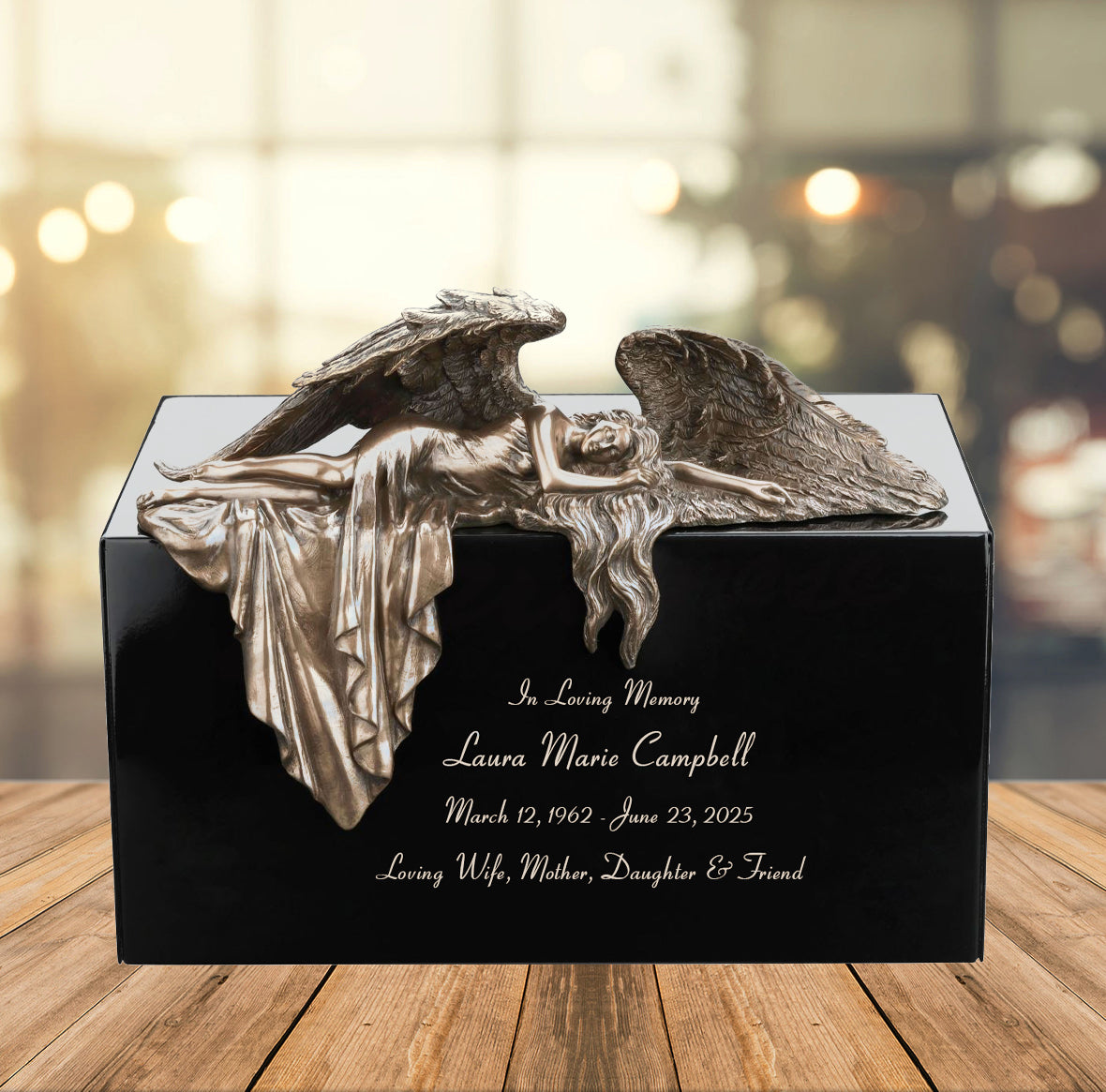 Mourning Angel Metal Cremation Urn - Adult Angel Urn - Personalized Engraving - Burial Vault Option