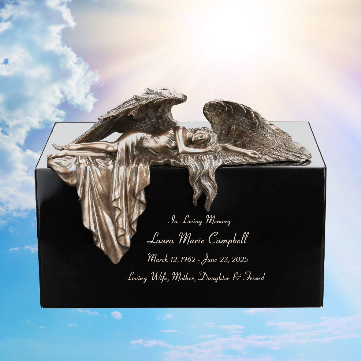 Mourning Angel Metal Cremation Urn - Adult Angel Urn - Personalized Engraving - Burial Vault Option