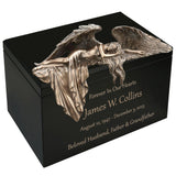Mourning Angel Wood Cremation Urn - Adult Angel Urn - Personalized Engraving - Burial Vault Option