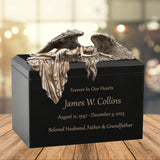 Mourning Angel Wood Cremation Urn - Adult Angel Urn - Personalized Engraving - Burial Vault Option