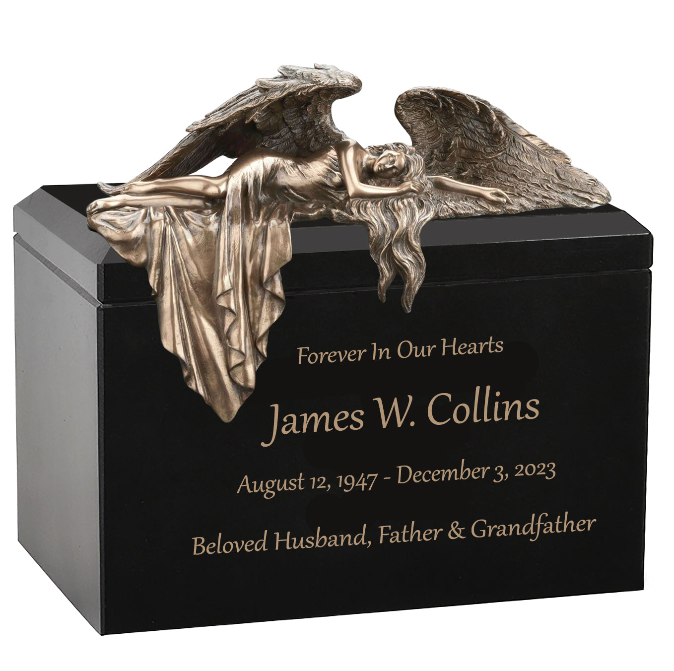 Mourning Angel Wood Cremation Urn - Adult Angel Urn - Personalized Engraving - Burial Vault Option