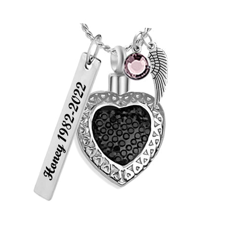Black Mourning Heart Pendant Urn - Love Charms™ Option
