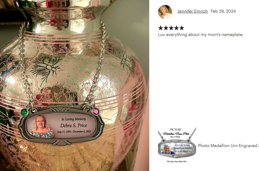 Photo Medallion Urn Name Plates - Birth & Passing Stone Option