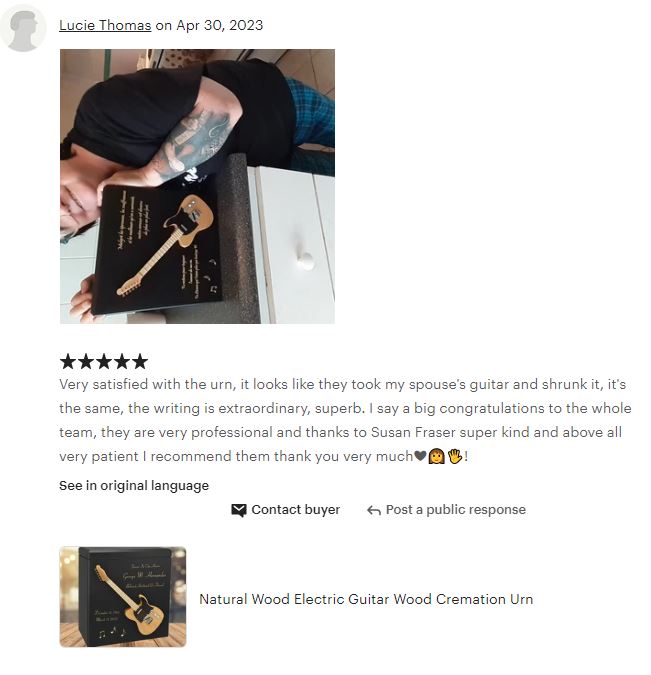 Natural Wood Electric Guitar Adult Cremation Urn - Miniature Guitar - Photo Option