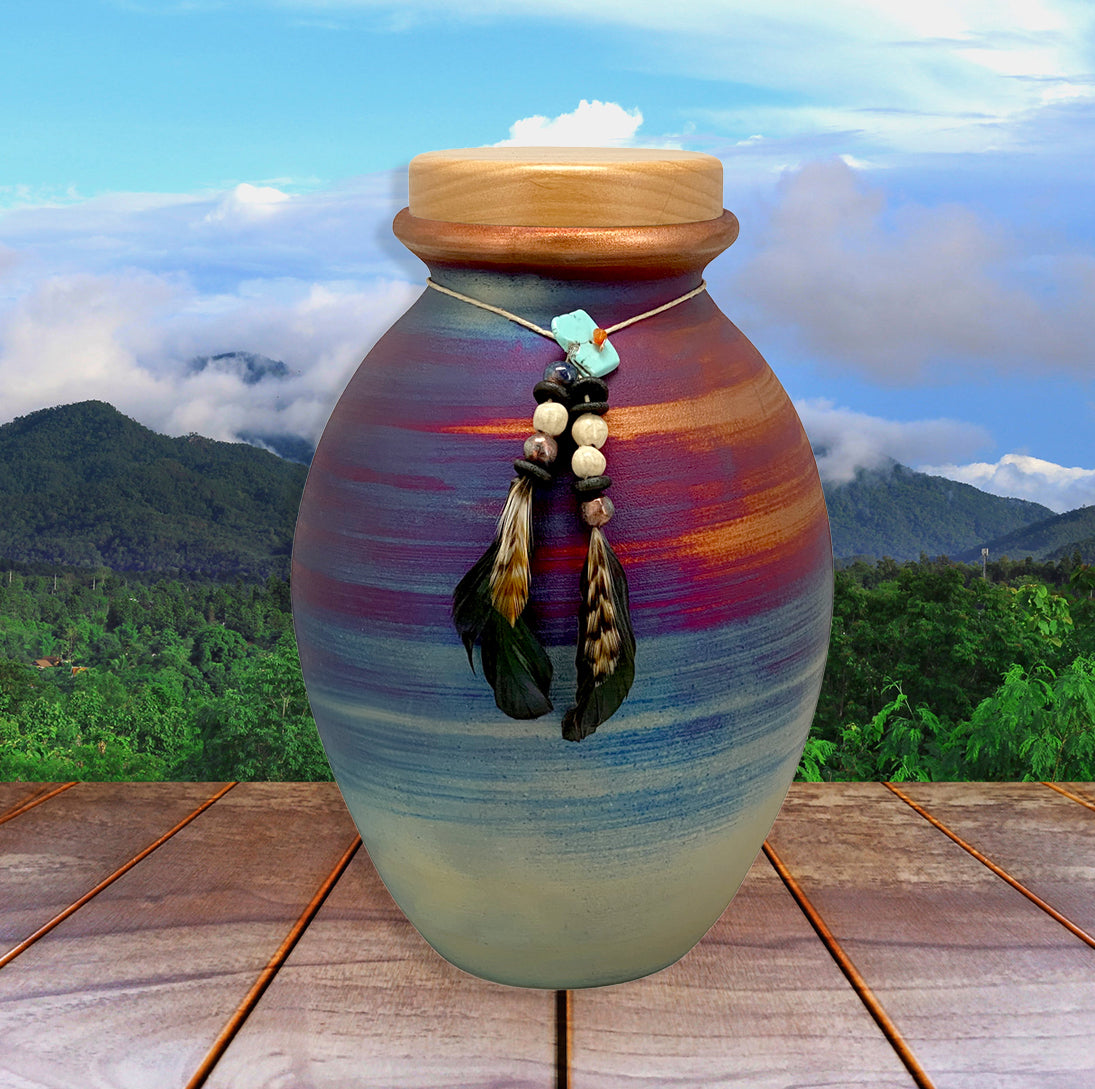 Native American Style Raku Cremation Adult or Medium Urn - Personalization Option