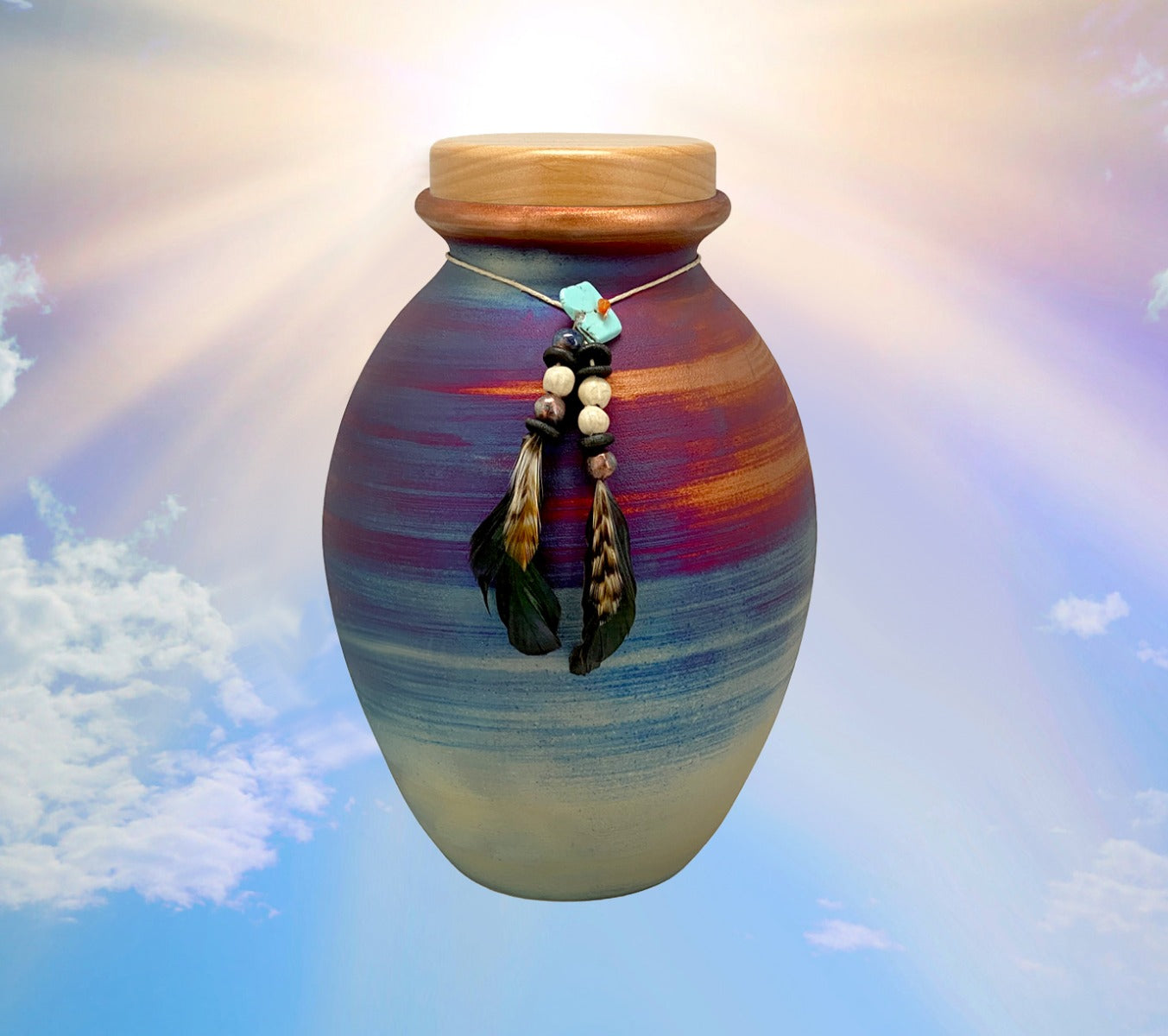 Native American Style Medium Raku Urn