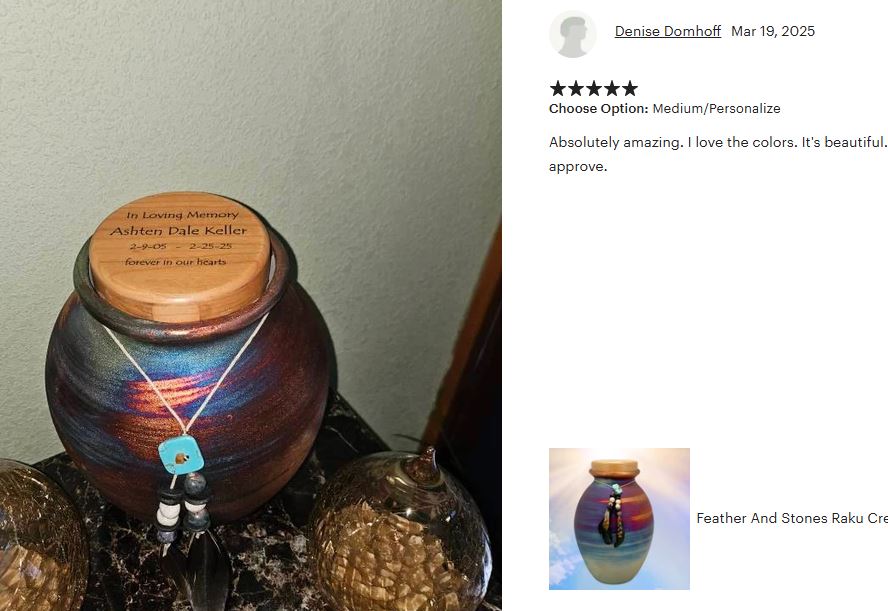 Native American Style Raku Cremation Adult or Medium Urn - Personalization Option