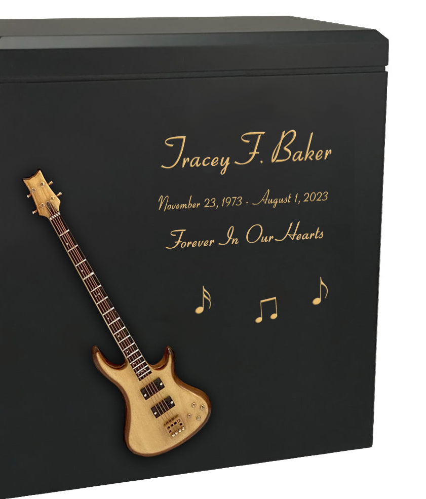 Natural Wood Bass Electric Guitar Wood Adult Cremation Urn - Miniature Guitar - Photo Option