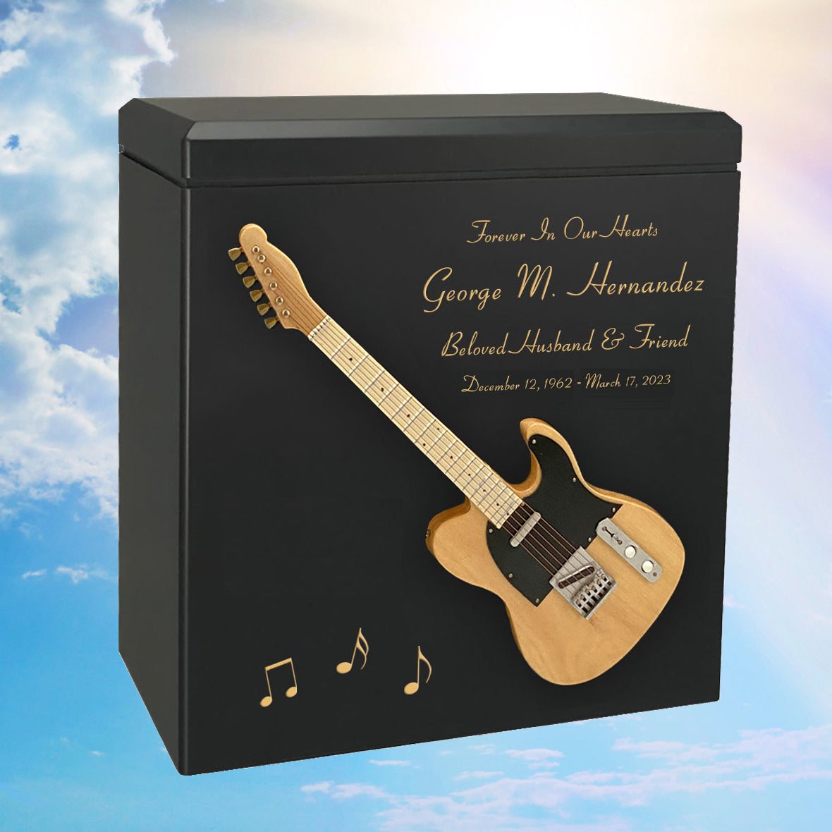 Natural Wood Electric Guitar Adult Cremation Urn - Miniature Guitar - Photo Option