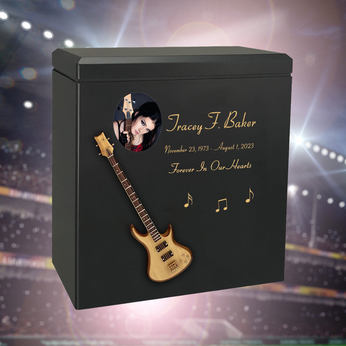 Natural Wood Bass Electric Guitar Wood Adult Cremation Urn - Miniature Guitar - Photo Option