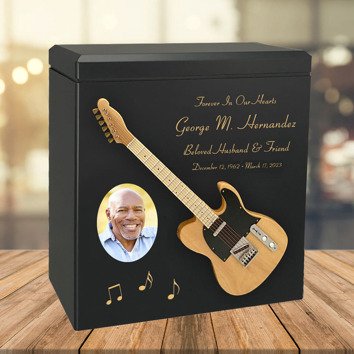 Natural Wood Electric Guitar Adult Cremation Urn - Miniature Guitar - Photo Option