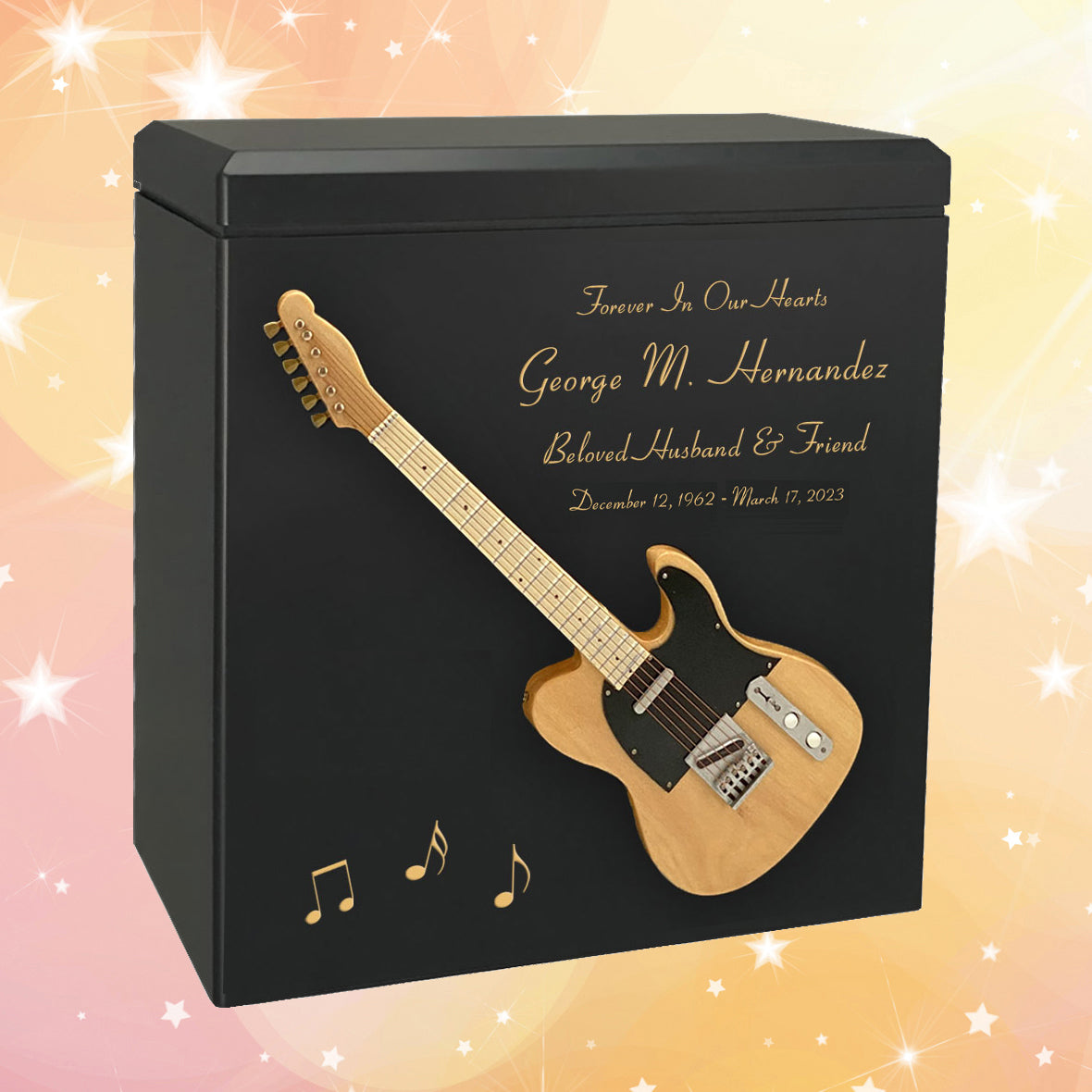 Natural Wood Electric Guitar Adult Cremation Urn - Miniature Guitar - Photo Option