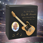 Natural Wood Electric Guitar Adult Cremation Urn - Miniature Guitar - Photo Option