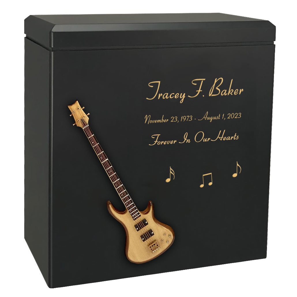 Natural Wood Bass Electric Guitar Wood Adult Cremation Urn - Miniature Guitar - Photo Option