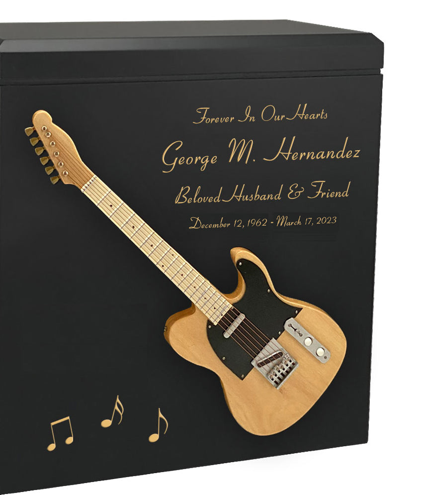 Natural Wood Electric Guitar Adult Cremation Urn - Miniature Guitar - Photo Option