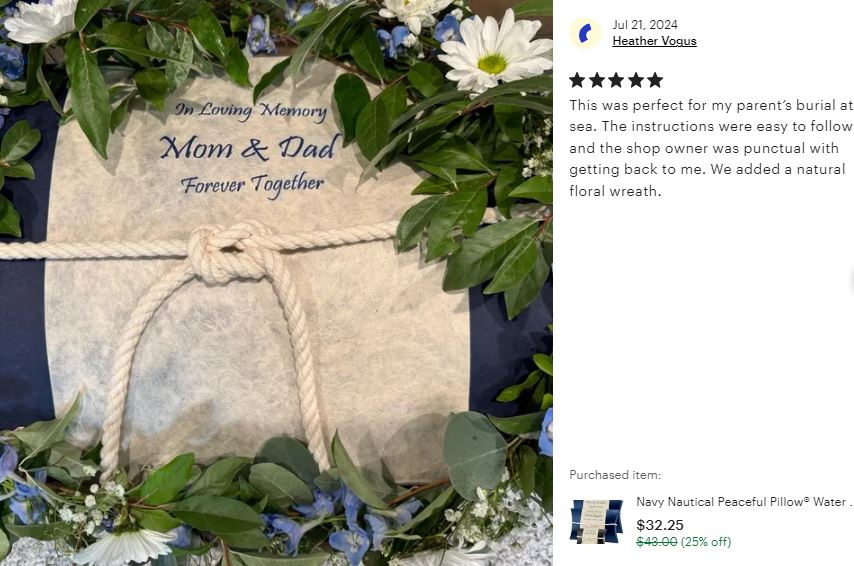Nautical Peaceful Pillow® Water Burial Cremation Urn - Biodegradable Water Burial At Sea Urn - Wide River Urn