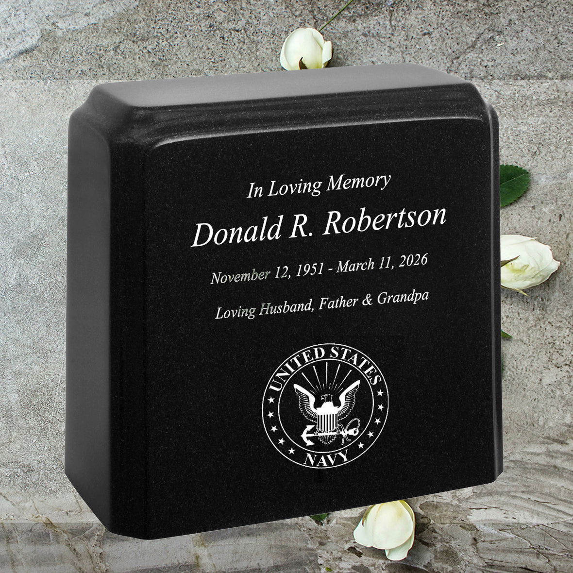 United States Navy Cultured Marble Niche Cremation Urn - 12 Color Choices - Vault Option