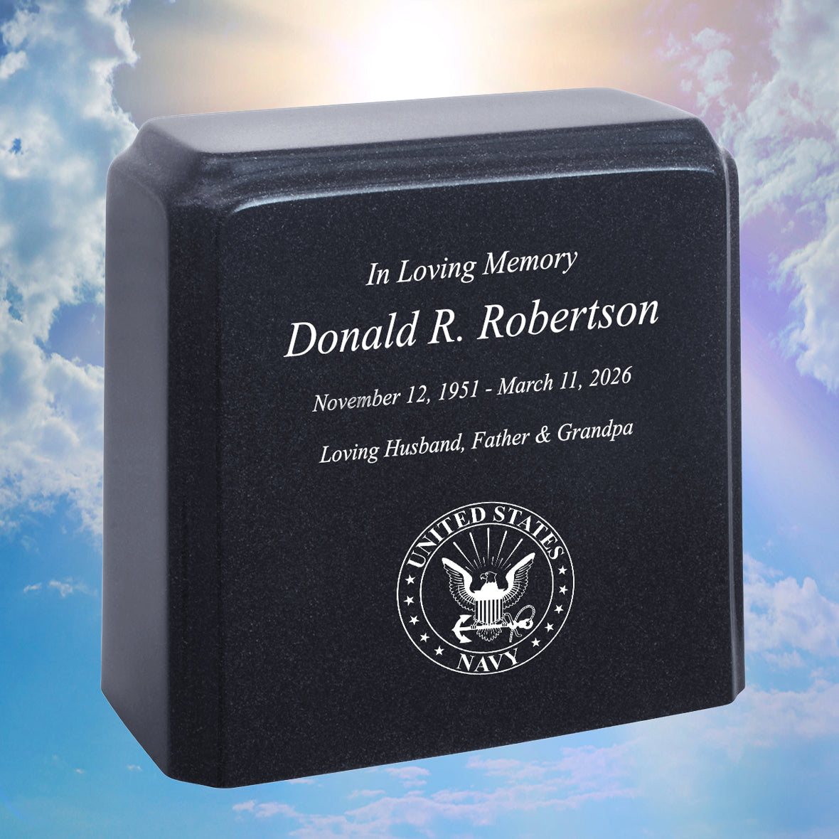 United States Navy Cultured Marble Niche Cremation Urn - 12 Color Choices - Vault Option