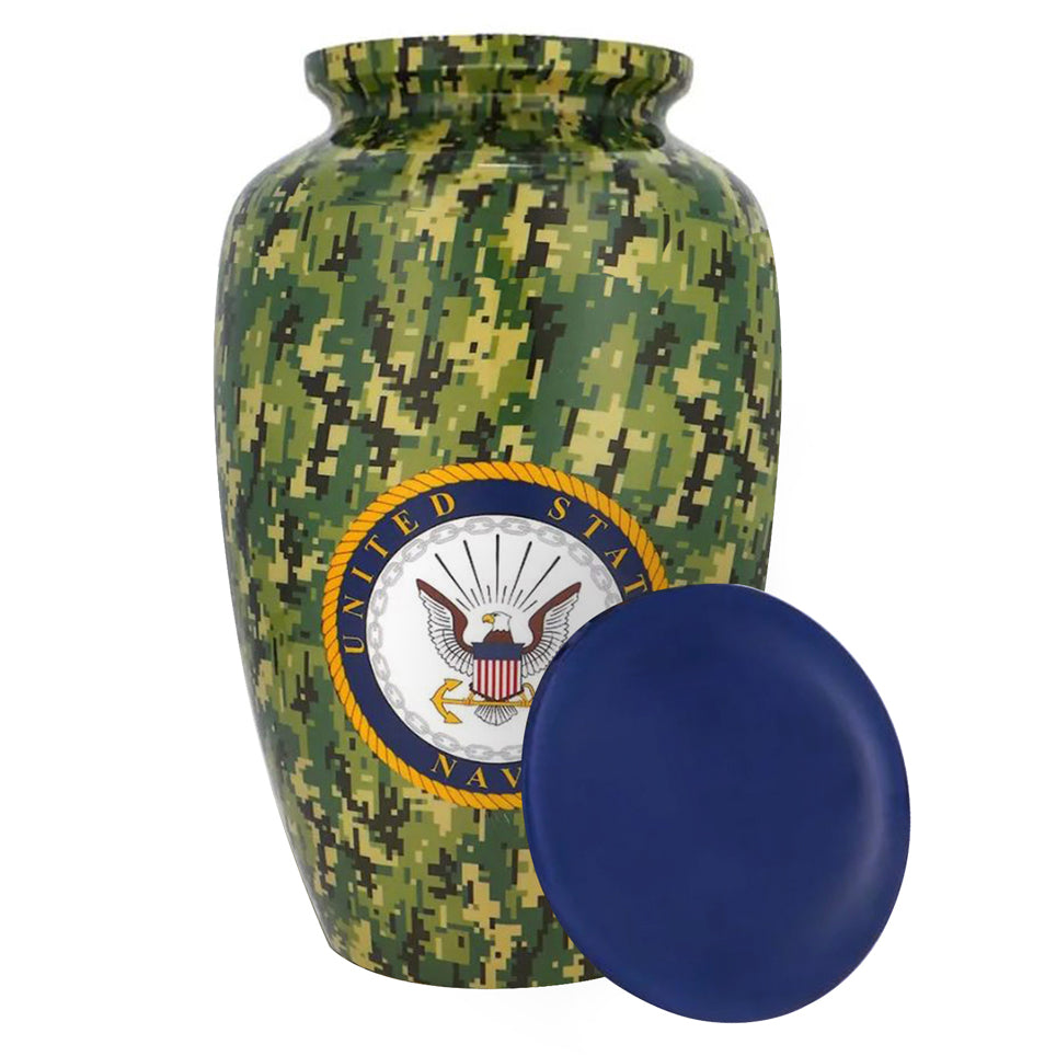 US Navy Camouflage Cremation Urn - Tribute Wreath™ Option - Pro Sand Carved Engraving