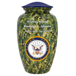 US Navy Camouflage Cremation Urn - Tribute Wreath™ Option - Pro Sand Carved Engraving