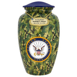 US Navy Camouflage Cremation Urn - Tribute Wreath™ Option - Pro Sand Carved Engraving