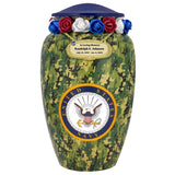 US Navy Camouflage Cremation Urn - Tribute Wreath™ Option - Pro Sand Carved Engraving